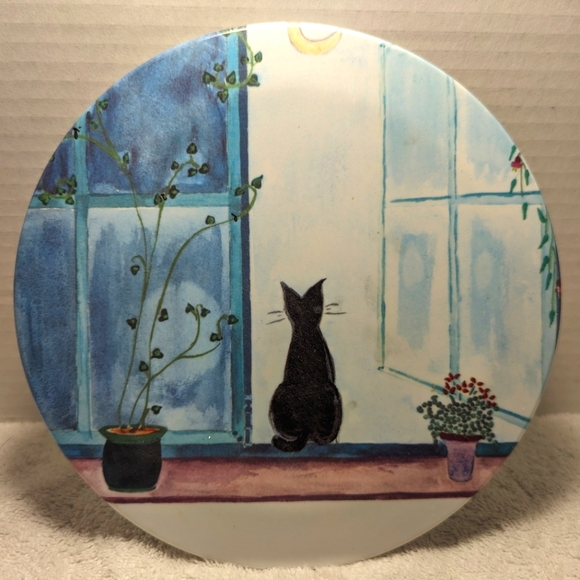 Vintage Italian Mebel Black Cat in Window Catherine Piret Trivet Tray Melamine - Picture 1 of 4